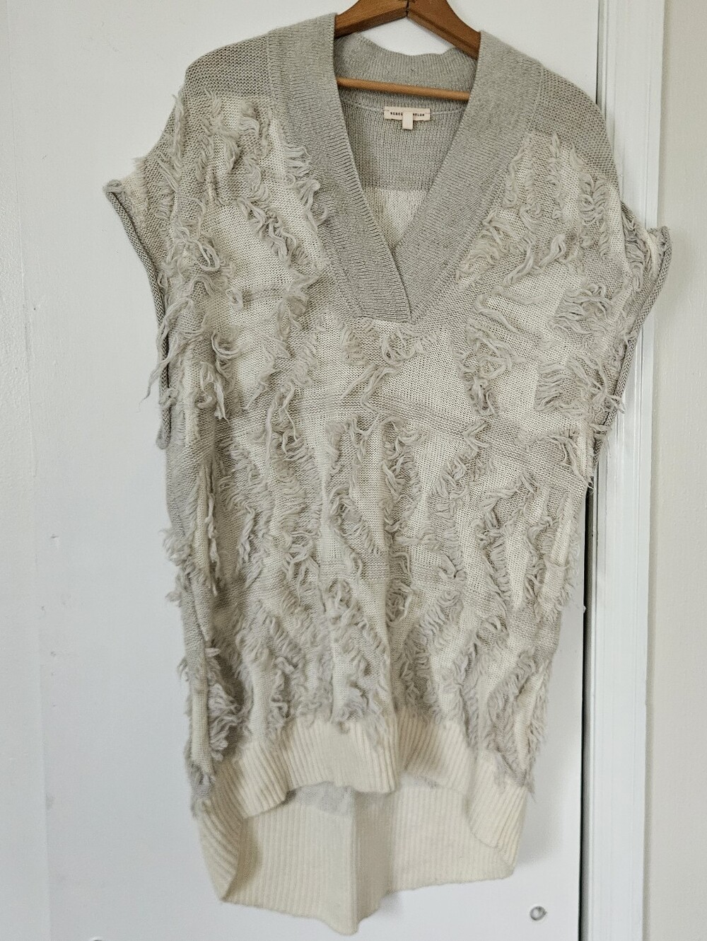 Rebecca Taylor Womens Sweater M/L Lagenlook Boho Relaxed Fringe Layers Neutral